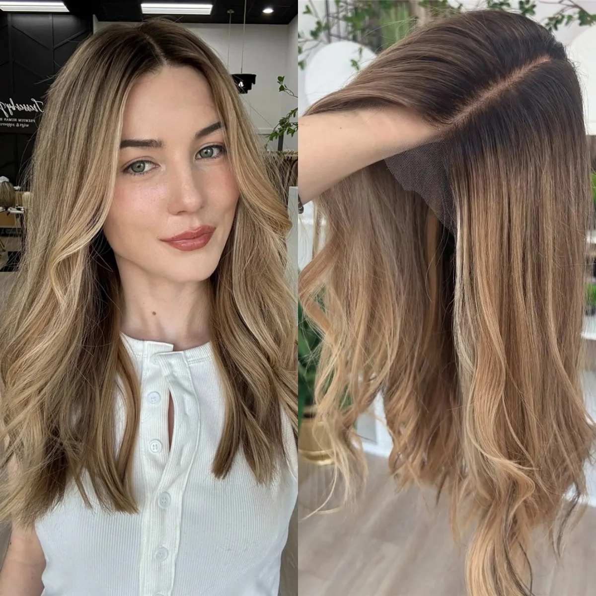 

Коричневые парики без клея с темными корнями для женщин, слегка волнистые, с HD-кружевной передней частью, синтетические, с мелированием, реалистичные, длинные, до плеч