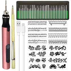 Recarregável Cordless Mini Gravador Pen DIY Gravura Tool Kit para Metal Vidro Cerâmica Plástico Madeira Jóias Stencils A