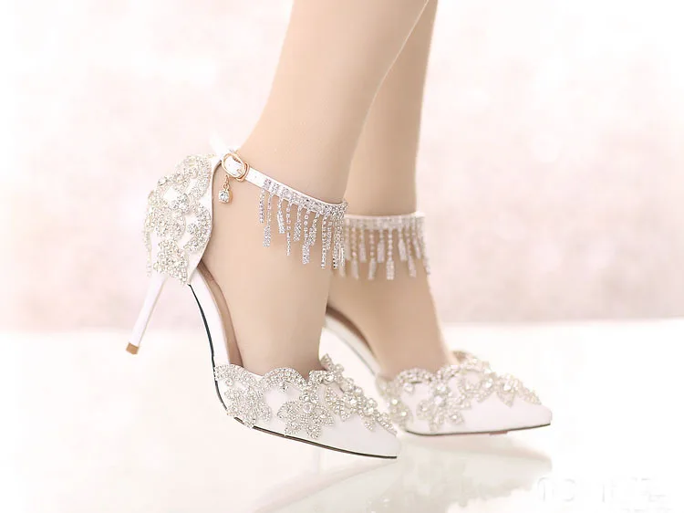 2023 Large Fringed Rhinestone Fairy Sandals with Thin Pointed Sandals with White Pointed Shoes Women\'s High-heeled Sandals