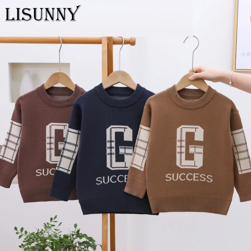 

2024 Boys Sweater Children Knitted Pullover Clothes Autumn Winter Kids Cotton Letter Striped Baby Sweaters Warm Jumper 3-8Y