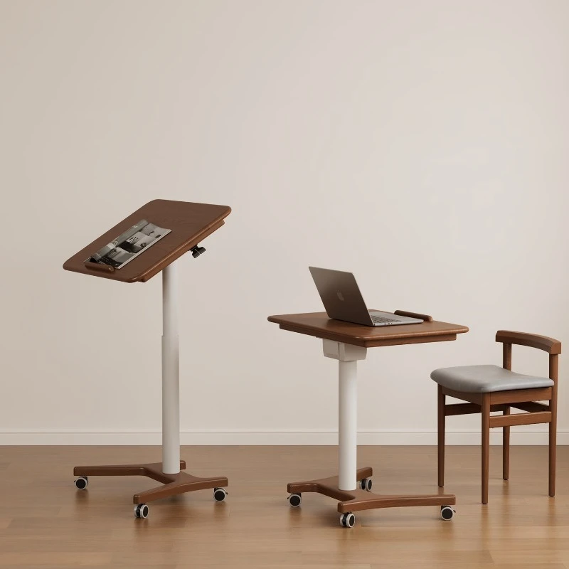 Solid wood height-adjustable computer desk, movable bedside table