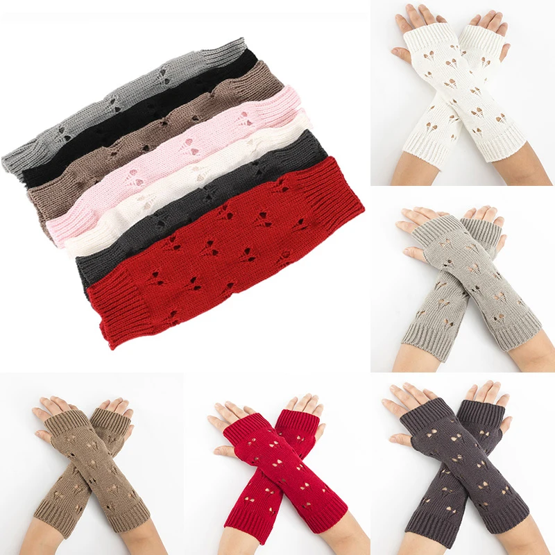 7Pairs Women's Gloves Hand Knitted Winter Warmer Gloves Arm Cover Hollow Out Knitting Wrist Warmer Mittens Fingerless Gloves