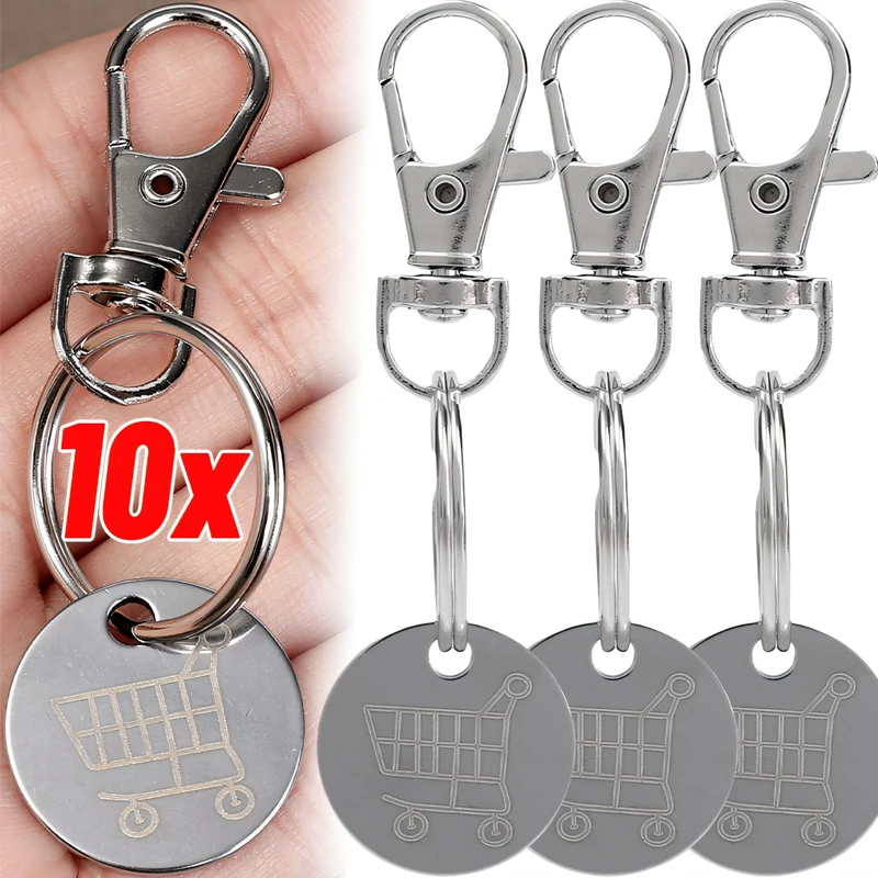 Shopping Cart Trolley Tokens Key Ring Mini Metal Stainless Steel Key Ring Remover Coin Label Keychain Unisex Grocery Decoration