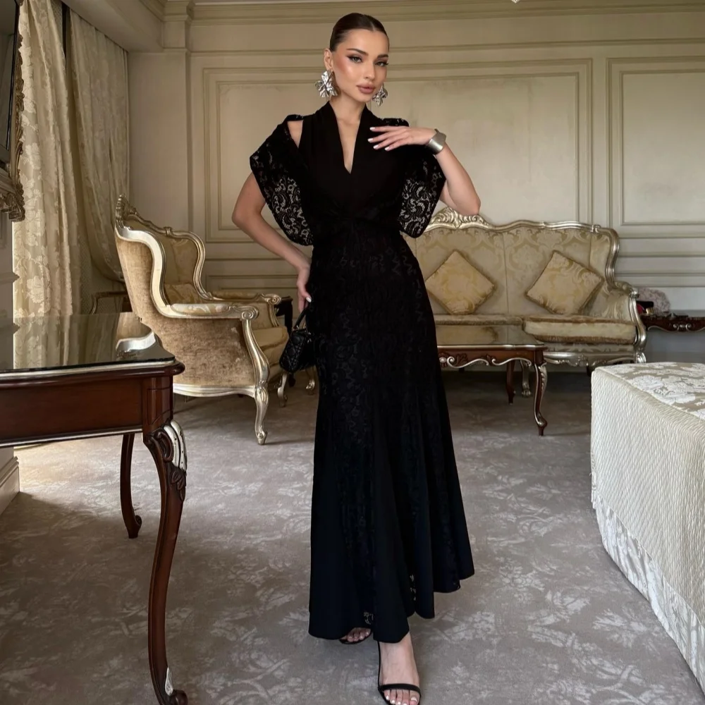 

Customized High Quality Fashion Jersey Ruched Lace Straight Off-the-shoulder Long Dresses Bespoke Occasion Dresses Classic Sexy