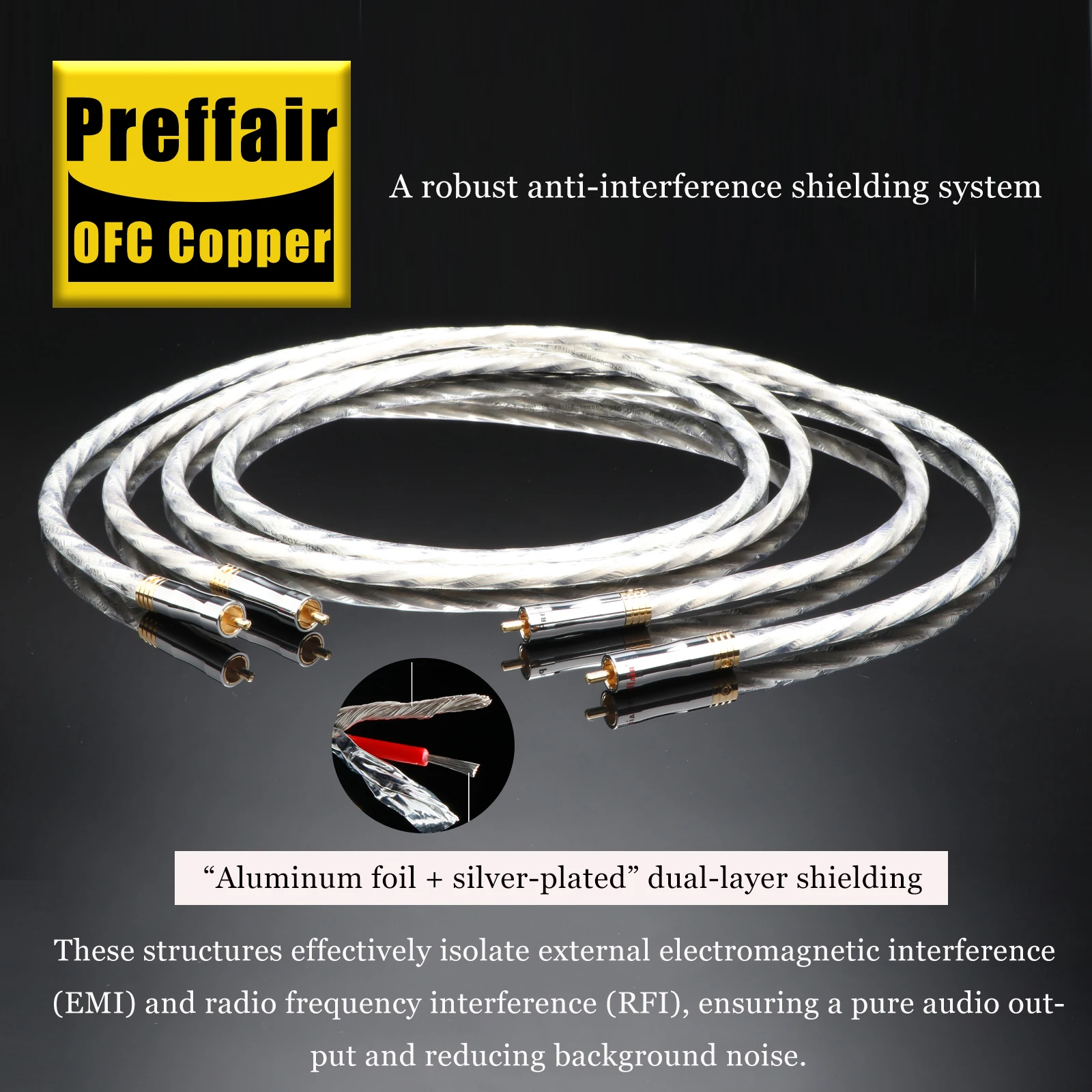 Preffair 1 Paar X413 XLR/RCA symmetrisches/verbindendes Audiokabel für Verstärker und CD-Player, 5N OFC versilberter Leiter – Detail 4