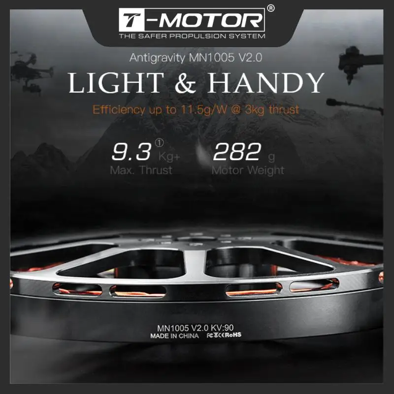 

T-MOTOR MN1005 V2.0 High Efficiency UAV Motor with 9.3kg Thrust KV90 Brushless Motor Ultralight big thrust Drone DIY Parts