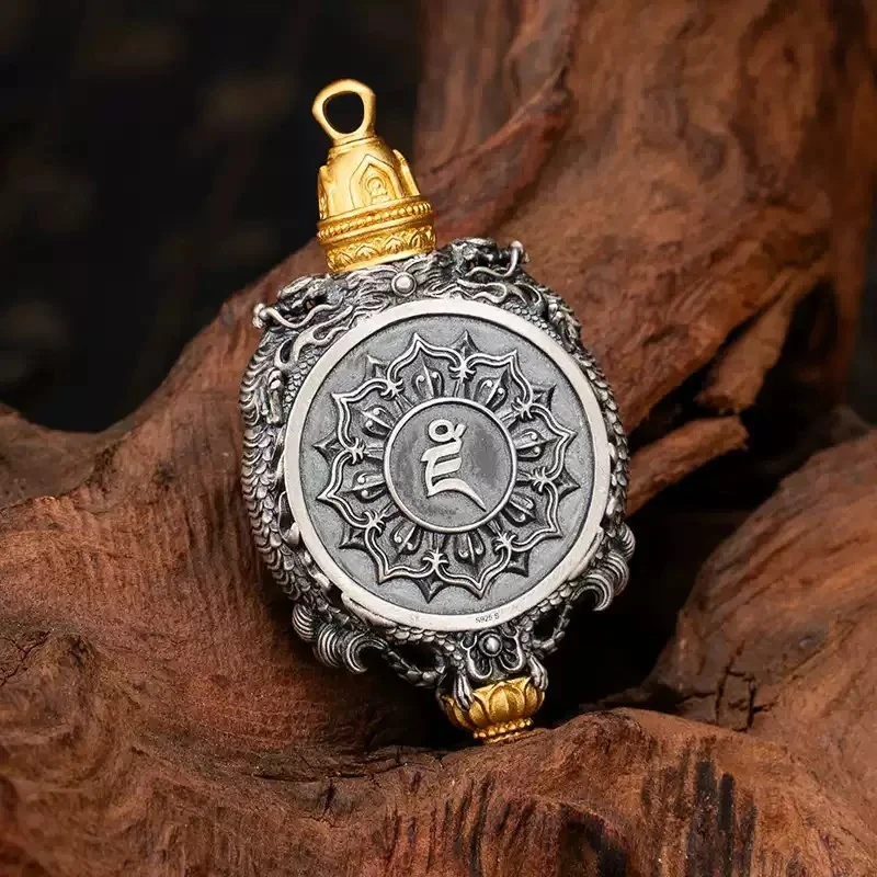 Retro Hollow Flower Buckle Pendant Men Jewelry Blessing Yellow Jambhala Necklace Male Amulet Choker Accessories 5