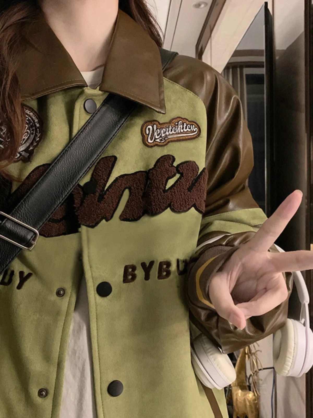 

Baseball Jackets Nylon Womens Spring Multi-Pockets Belted Rainproof Anti-Freezing Crop Padded Zip-Up Ulzzang Splice College Chic