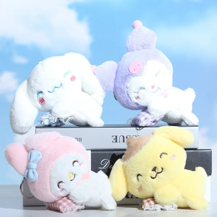 Anime Sanrio Cinnamoroll Keychain Kuromi Melody Keyring  Plush Toys Kawaii Pompom Purin Keychains Pendant Key Chain Girl Gift