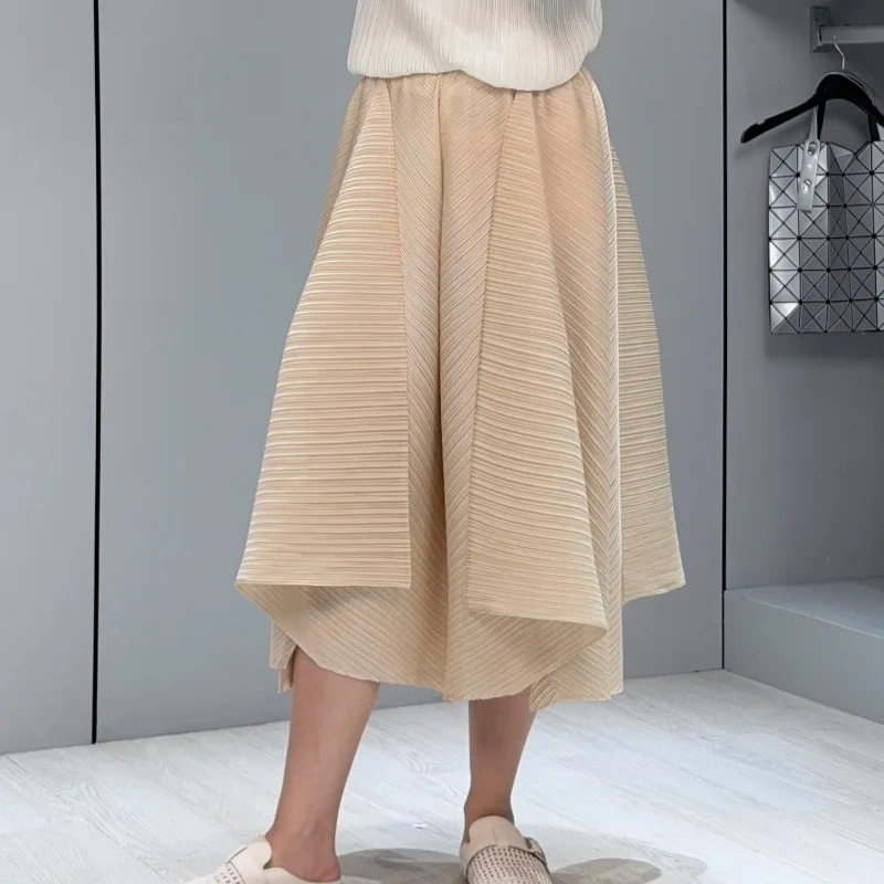 Plissierte Plus-Size-Hosen mit weitem Bein, neue, schlichte, lässige, modische, lockere, einfarbige, vielseitige Damen-Neun-Punkt-Hosen