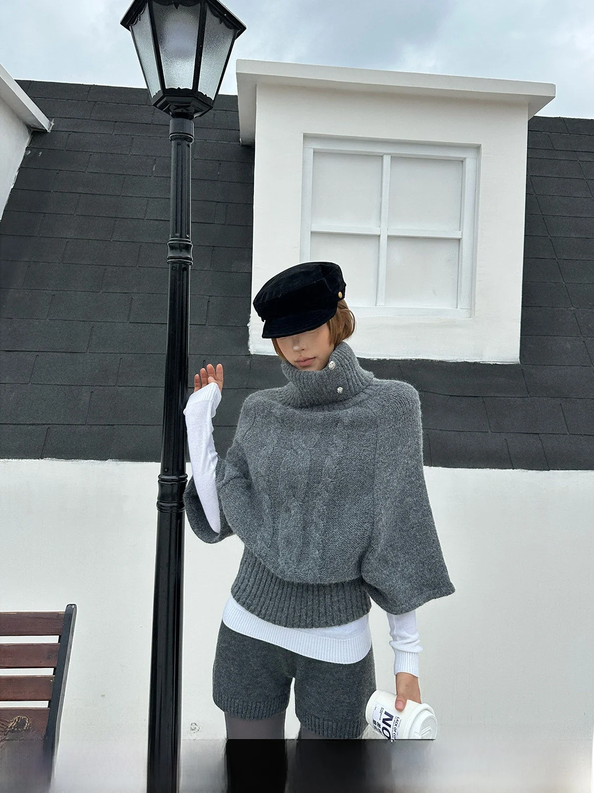

GOGOBURN ey Asymmetric High Collar Batwing Sve Sweater Women's Loose Fit Autumn Winter Comfortable Casual Top