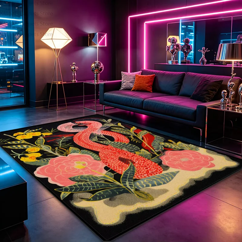 VIKAMA Bohemian Floral Snake Area Rug Washable Non Slip Living Bedroom Homestay Game Room Home Decor Floor Mat