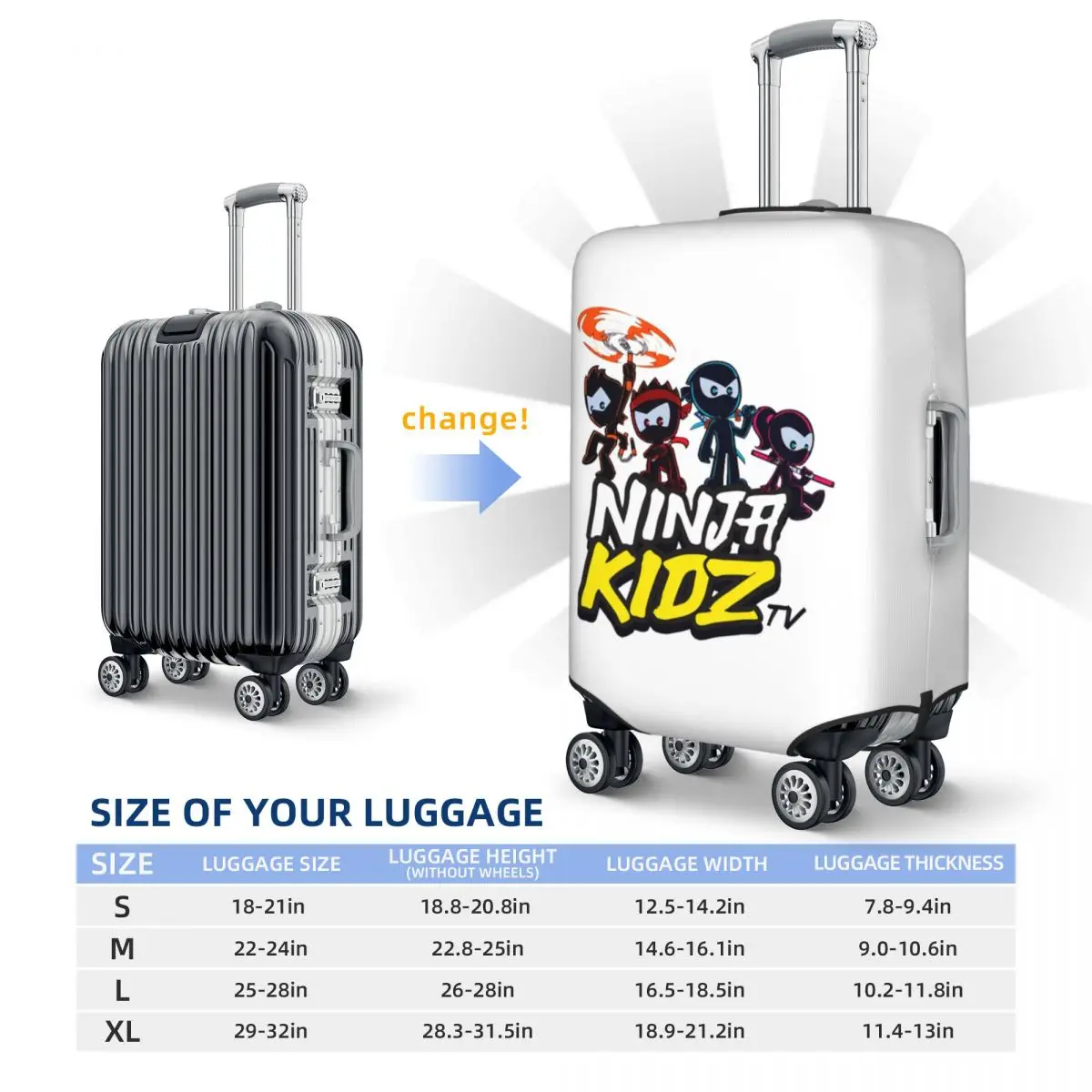 Capa de proteção para mala Ninja Kidz Capa protetora elástica para bagagem de viagem para 18-32 polegadas