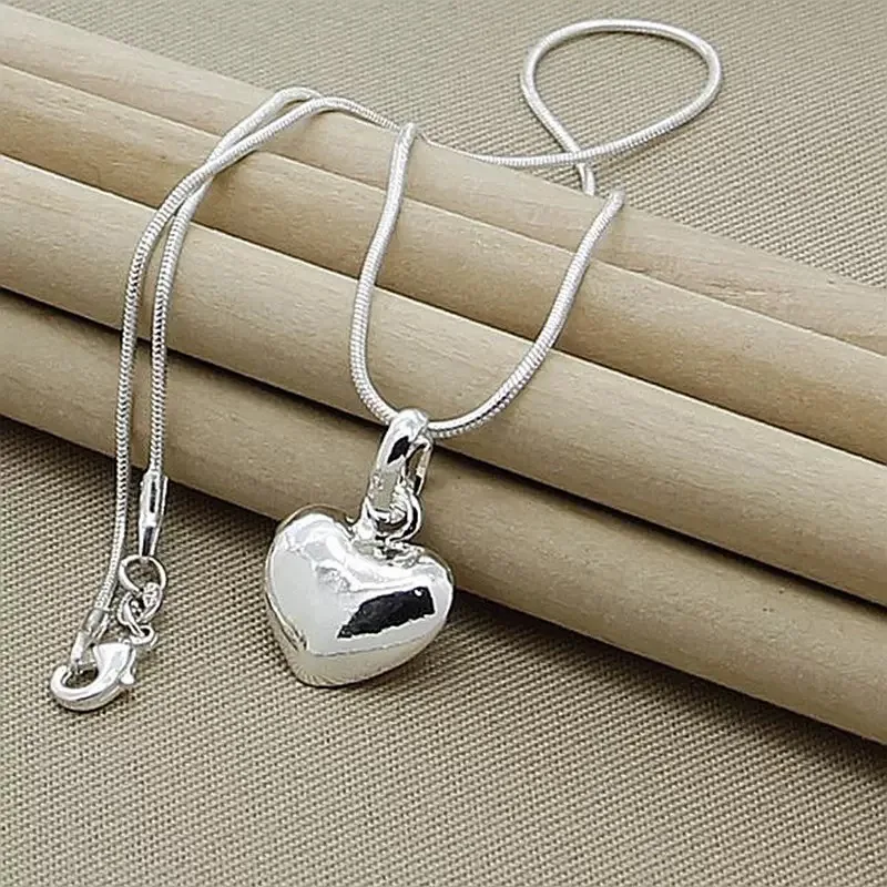 

925 Sterling Silver Solid Small Heart Pendant Necklace 16-30 Inch Snake Chain For Women Wedding Charm Fashion Jewelry Gifts