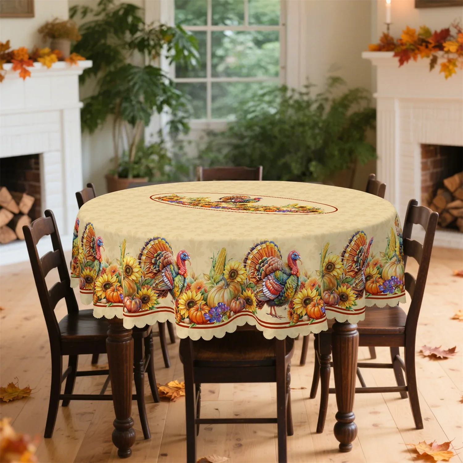 Pumpkin turkey corn sunflower berry tablecloth, suitable for rectangular and round tables, washablexzj