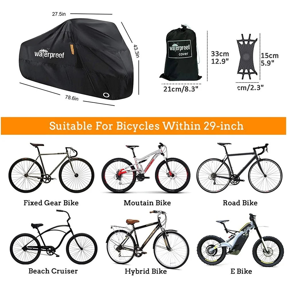 Cubierta de bicicleta para 1 o 2 bicicletas, 210T, impermeable, Protector de almacenamiento para bicicleta al aire libre, lluvia, sol, UV, polvo, cubierta de bicicleta a prueba de viento