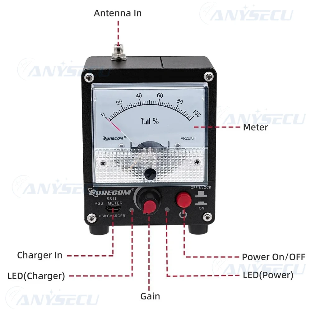 Surecom SS11 RF Signal Strength Test Meter with Built-in Rechargeable  High Sensitivity Instrument Battery 100KHz-3000MHz