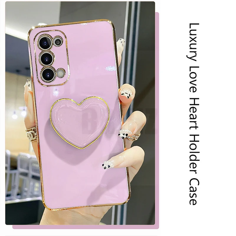 For Infinix Note 40 6D Love Heart Holder Case For Infinix Note 40 Pro Note40 Hot 40 Pro 40i 4G 5G Plating Stand Soft Back Cover