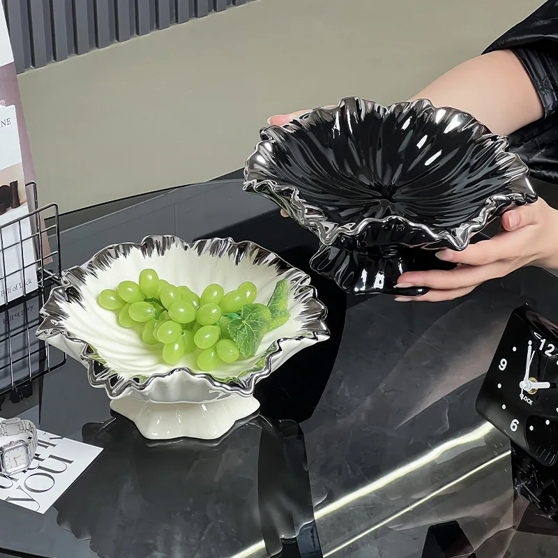 

Craft ceramic fruit tray, home living room, tea table, lotus leaf shaped fruit tray, decorative ornament, artistic decoration