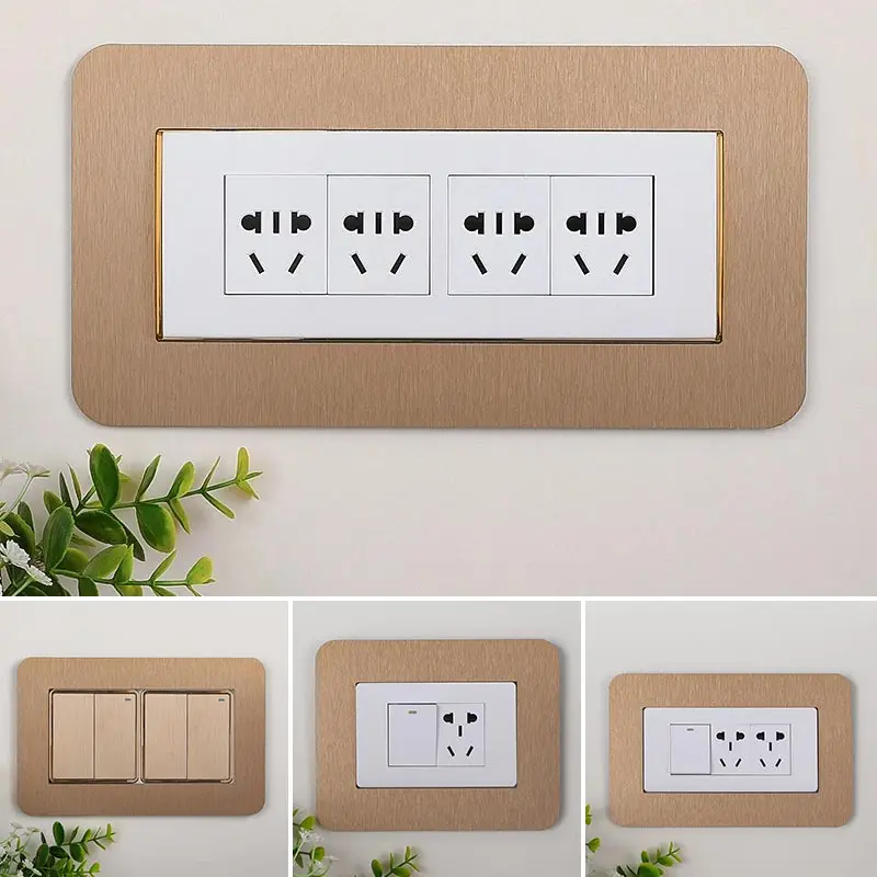 1PC Modern Light Switch Sticker Decorative Protective Cover Aluminum Socket Frame Cover Home Living Room Decor