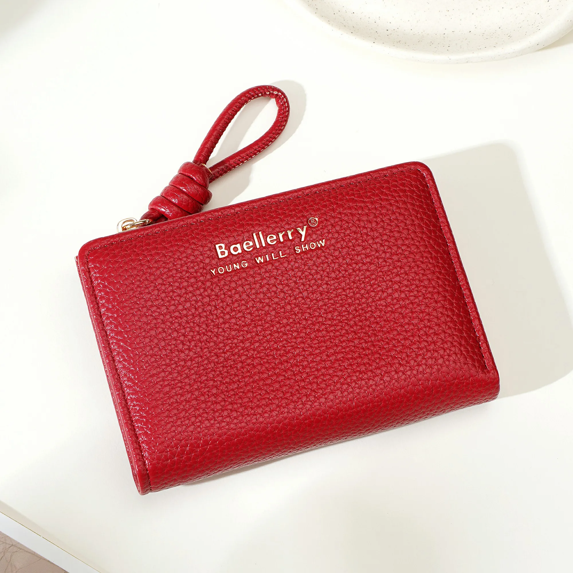 1 Stück – Baellerry Damen-Kurzgeldbörse, aus PU-Leder mit Handgelenkschlaufe, lässige Geldbörse mit Lychee-Muster, leicht, elegant, minimalistischer Stil, Alltagsgeldbörse – Detail 11
