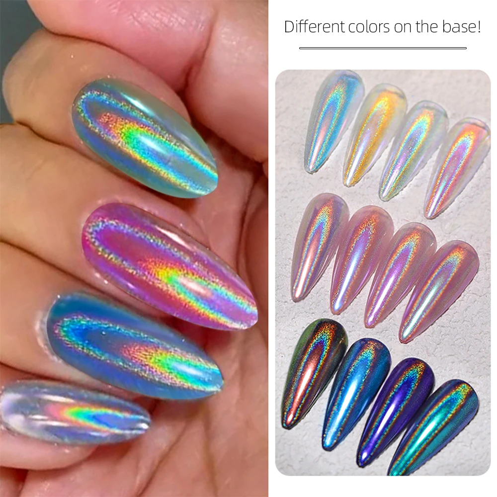 1 caja Super brillante láser Arco Iris brillo para uñas Podwer holográfica brillante Aurora cromo polvo para uñas pigmento polvo DIY Nail Art De