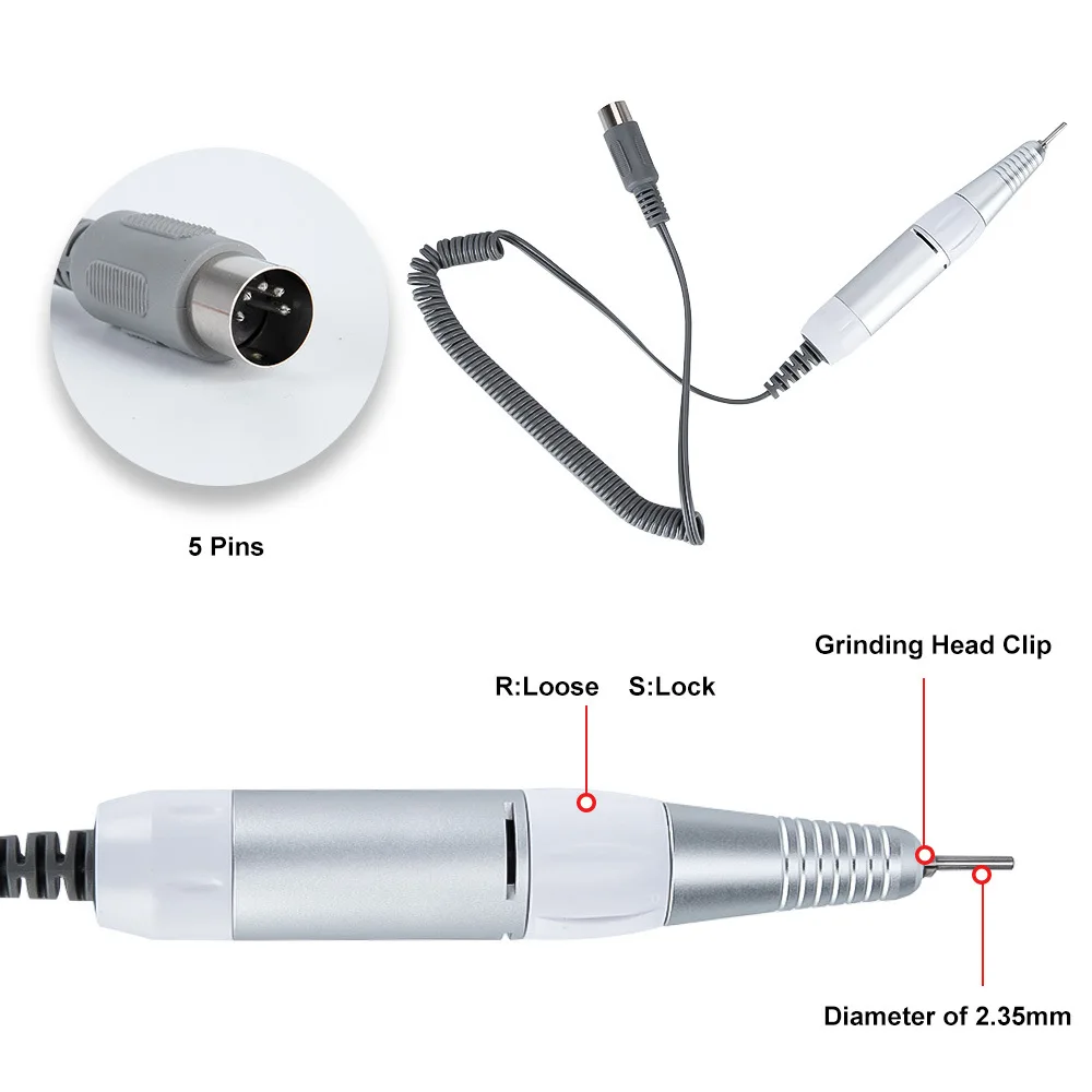 35000rpm 5Pins Electric Nail Drill Machine Handle Handpiece Pedicure Replacement Pen Manicure Beauty Tool ABE Accessory image 2