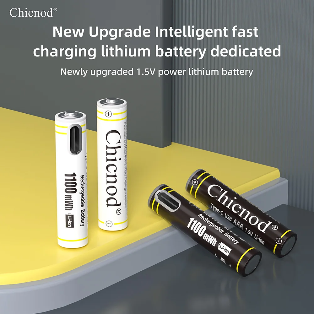 CHICNOD AAA 1.5V 1100mWh Rechargeable Li-ion Battery USB Type-C Direct Charging Black White High Capacity Battery for Devices
