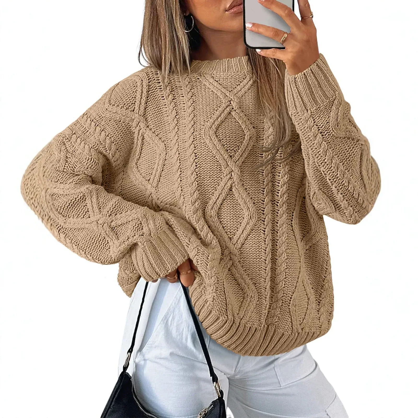 Y2K Streetwear Women Cable Knit Sweater Casual Crewneck Oversized Loose Long Sleeve Jumper Autumn Winter 2026 New Minimalist 2