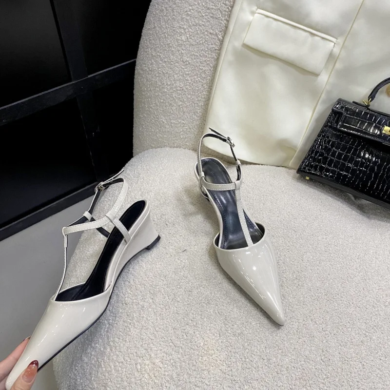 

Pointed Heel Sandals Female Shoe 2025 Women's Clogs Wedge Girls Beige Closed Low New Platform Sexy Fashion Comfort Rome Buckle S