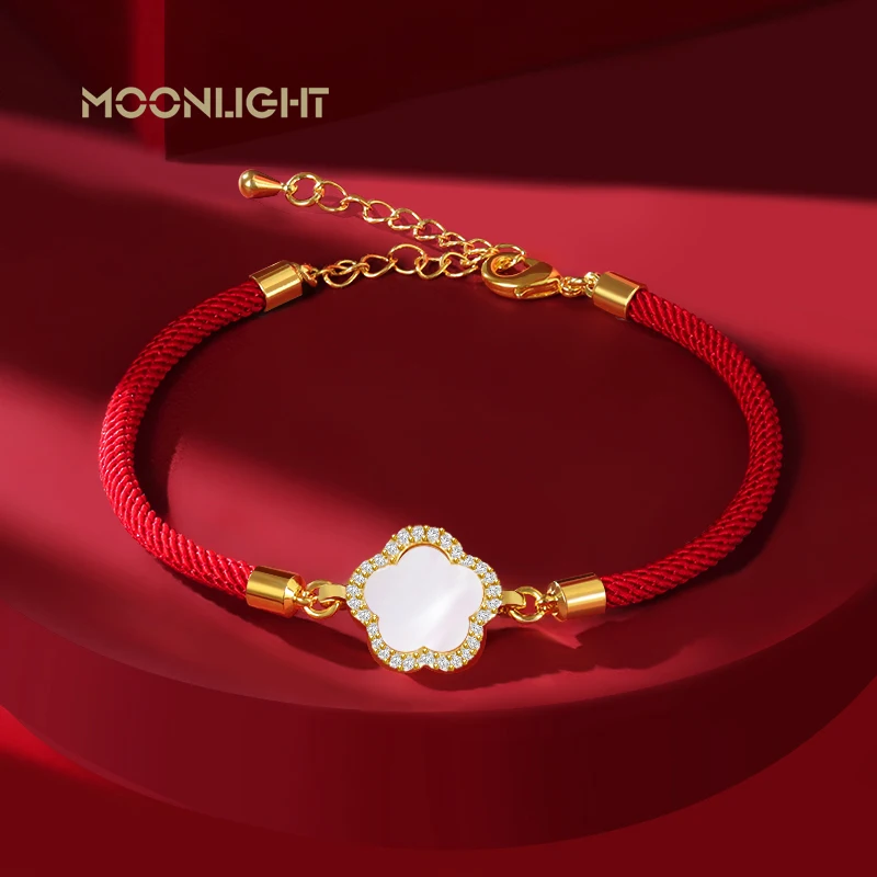 Klassisches Design, natürliche Muschel-Vierblättriges Kleeblatt-Armbänder für Frauen, verstellbares BV-Armband aus gewebtem Seil, weiblicher Modeschmuck, Geschenke