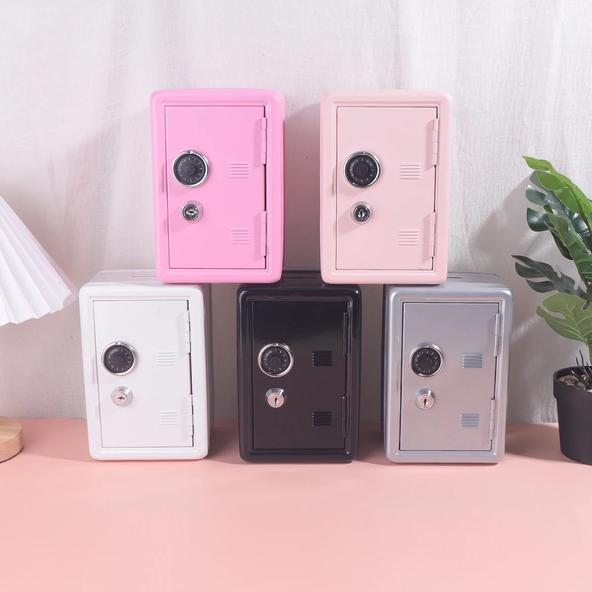 1 PC solid color coin-operated metal piggy bank, secure cash storage box with combination lock  key, desktop decoration product image 5