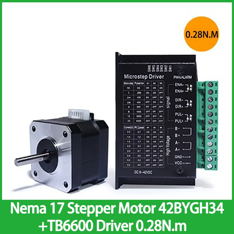 Nema 17 محرك متدرج 42BYGH34 + TB6600 سائق 0.28N.m إخراج واحد رمح قطر 5 مللي متر محرك متين زاوية الخطوة 1.8 °