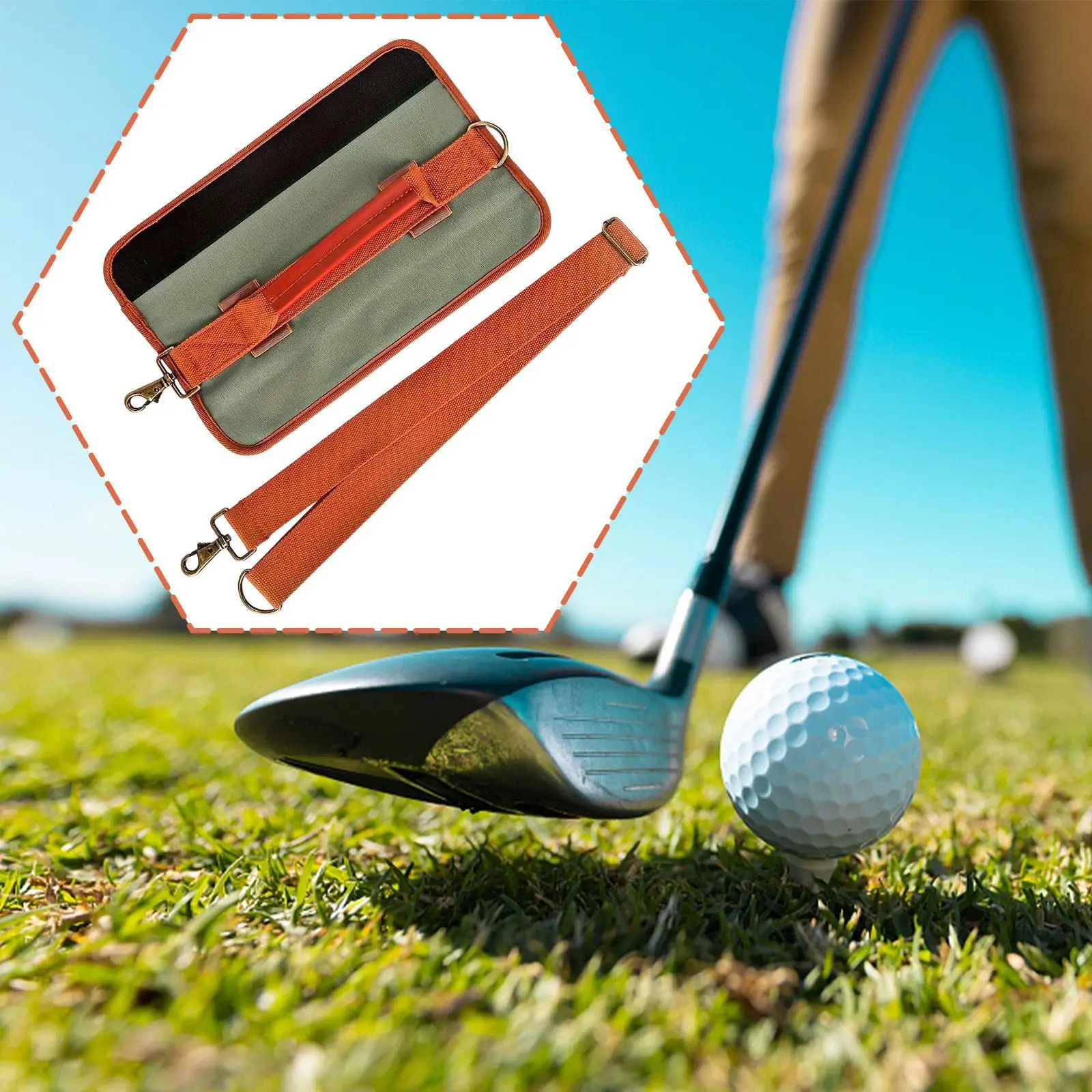 

Golf Club Carrier Sleeve with Tee Holders,Pouch,Canvas with Shoulder Strap Golf Carry Bag Travel Club Holder for Women Men