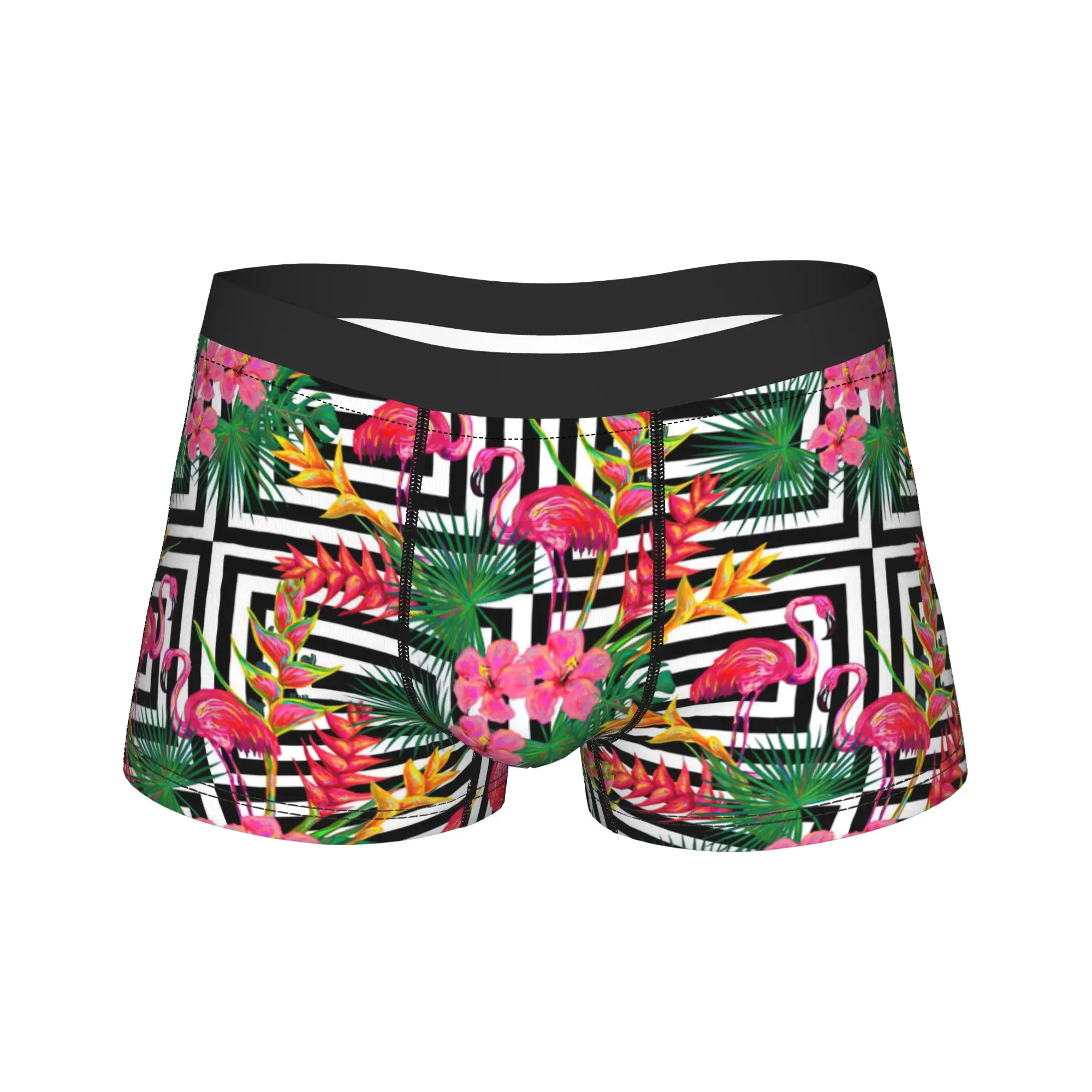 Ropa interior con estampado de flamencos rosas, plantas tropicales y flores de la selva, calzoncillos personalizados, gran oferta, calzoncillos tipo bóxer suaves para hombre, regalo