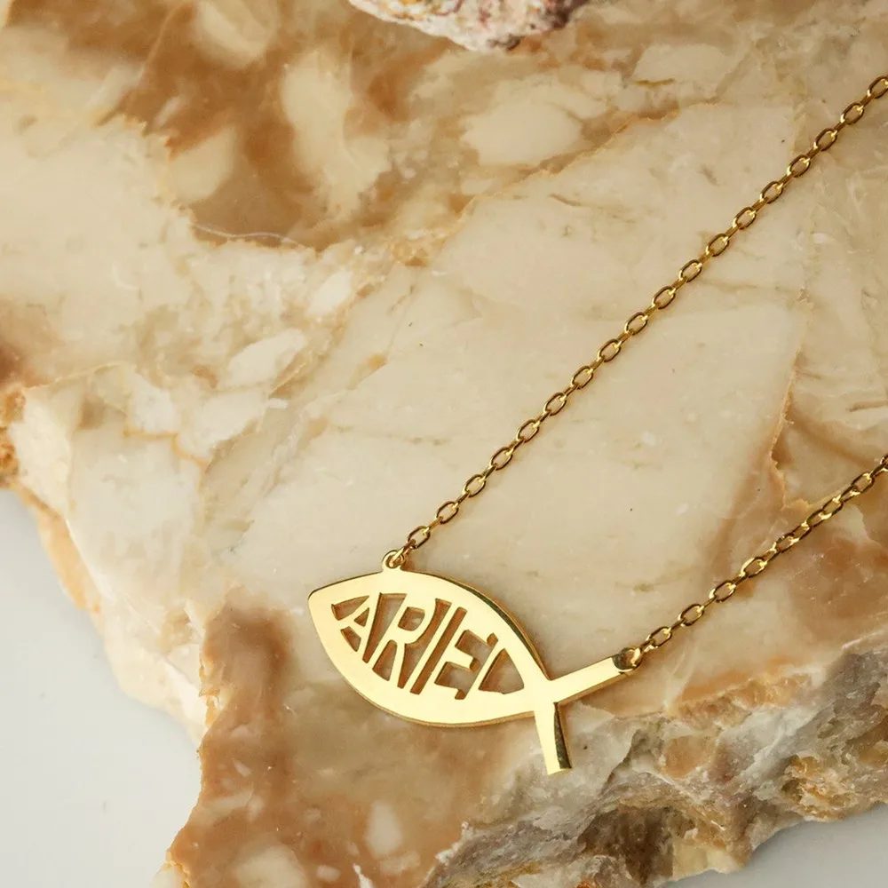 

Custom Christian Jesus Fish Name Necklace For Women Personalized Jewelry Pendant Christmas Birthday Gift
