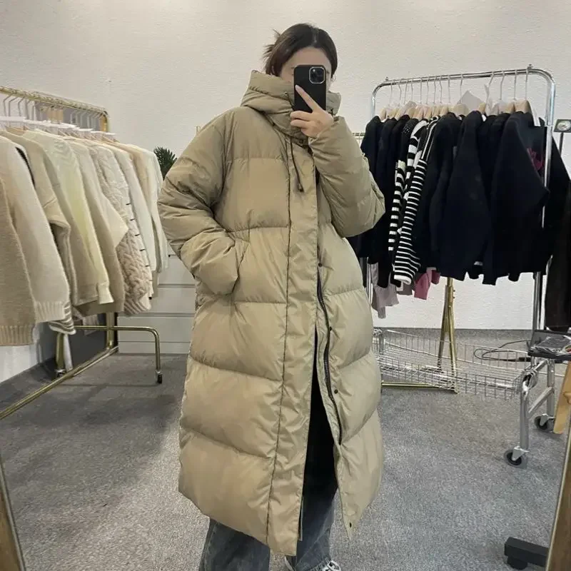 Parka longue rembourrée en coton pour femme, veste bouffante, manches longues, fermeture éclair, coupe-vent, vêtements chauds, optique, au-dessus du