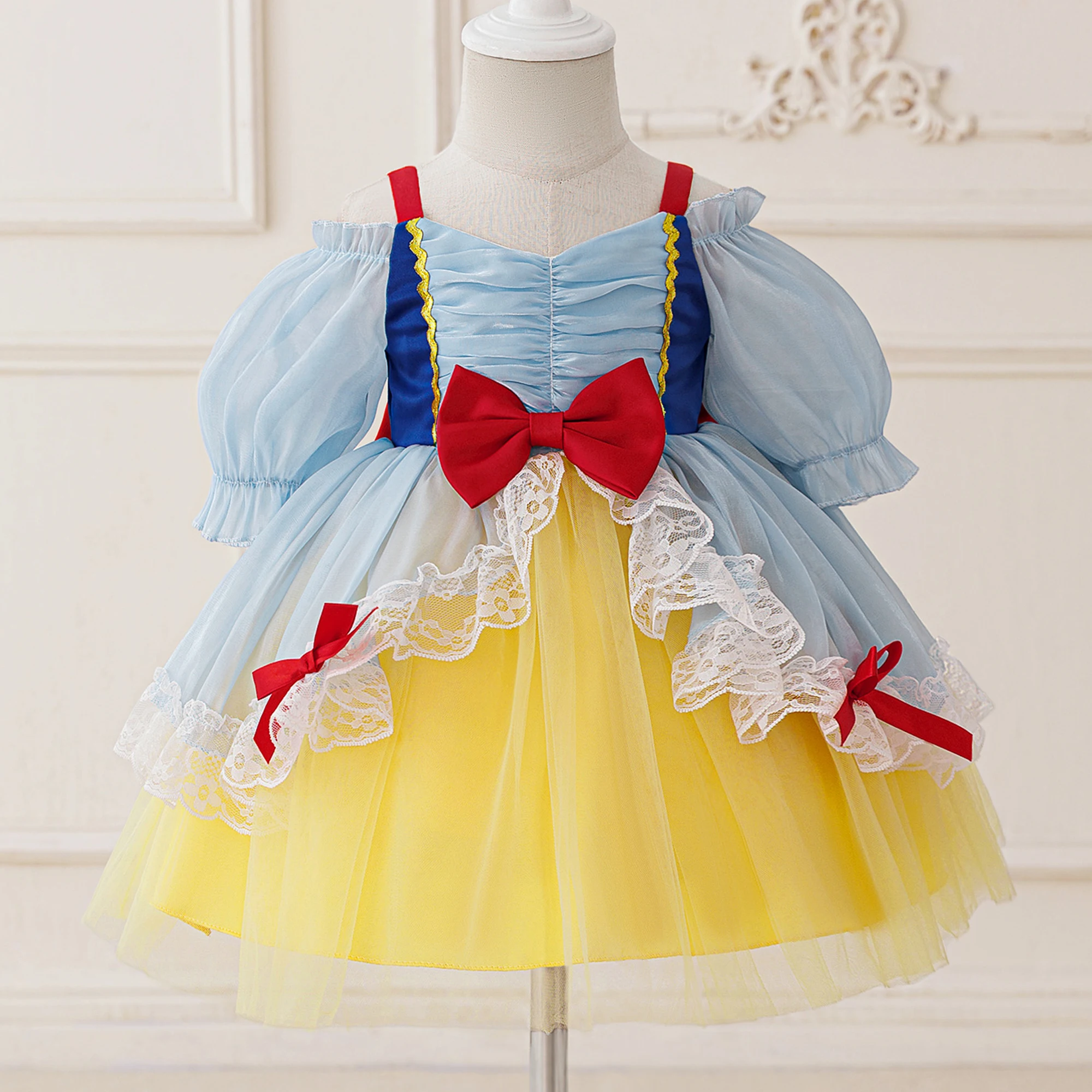 

Baby Snow White Princess Girls Dress Carnival Halloween Christmas Costume Bow Birthday Party Prom Girl Dress Wedding Kids Clothe