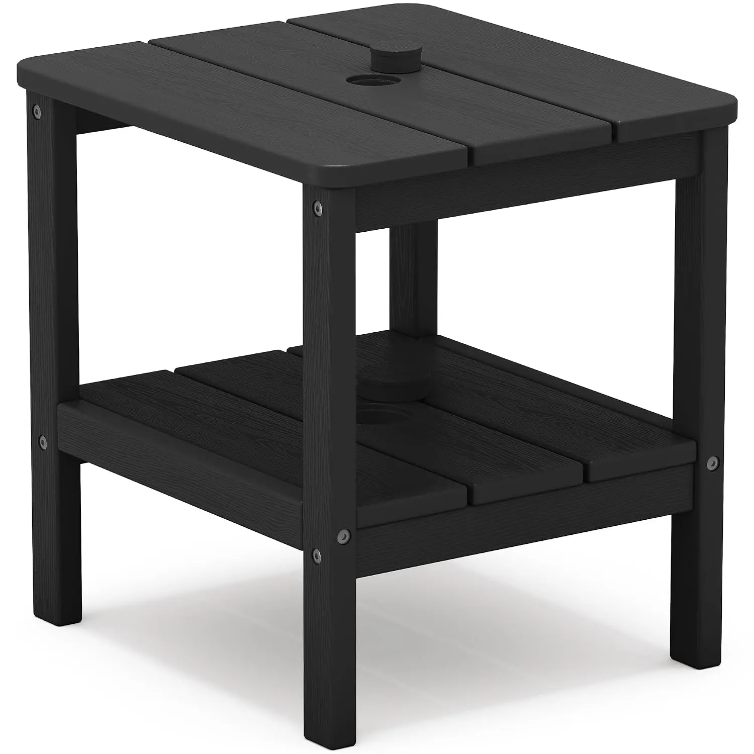 2-Tier HDPE Outdoor Side Table with Umbrella Hole, Weatherproof Rectangular Adirondack Side Table, Black, Customized
