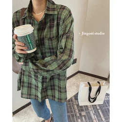 Women's Plaid Shirt And Blouses Elegant And Youth Top Fashion 2023 Korean Vintage Stylish Long Sleeve Oversized Spring Chic