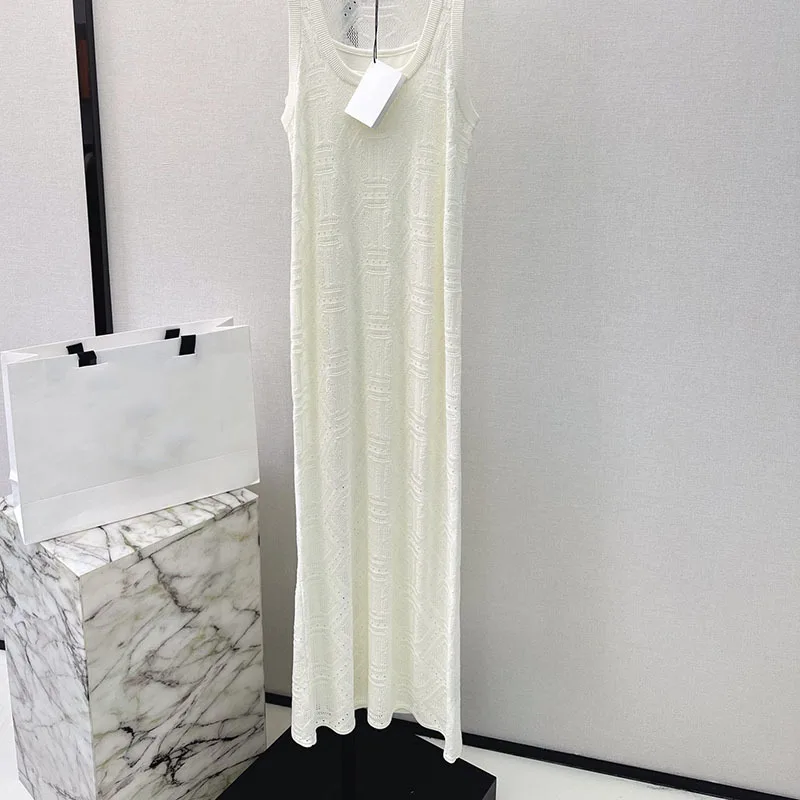 

Women's Elegant Knitted Jacquard Dress Sleeveless High End Clothes Fashion Square Collar Long Dresses Y2K 2 Colors Summer 24