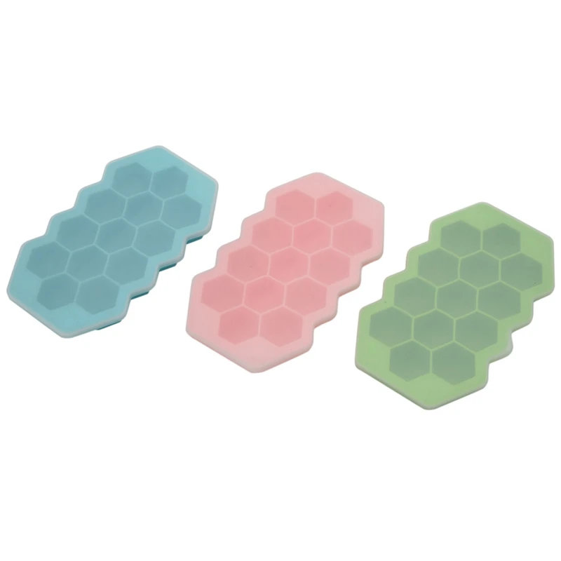 3 Pack Ice Square Trays With Sealed Lids,Silicone Molds,Reusable Hexagonal 39-Ice Trays,For Whiskey,Cocktail,Food