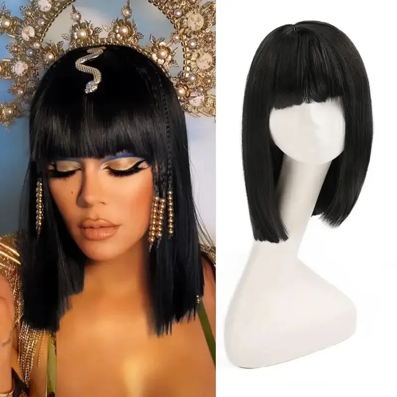 

Short Straight Black Bob Wigs with Bangs Synthetic Wig bob wigs for black Women Cleopatra wig Girls Daily Party Cosplay