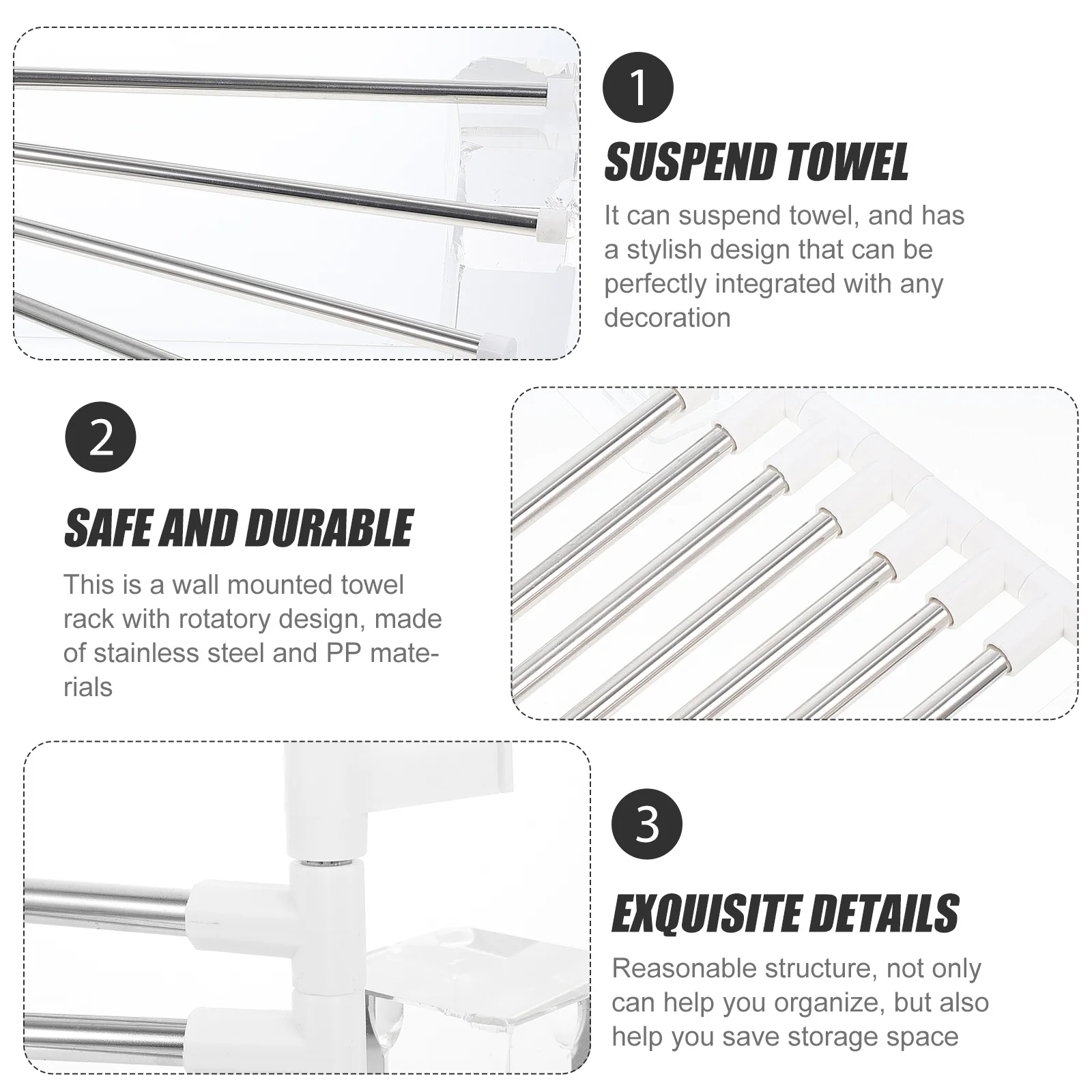 

1Set Wall-Mounted Towel Storage Rack Stainless Steel Rotatable Bathroom Towel Holder Nail-Free Multipurpose Hanging Shelf