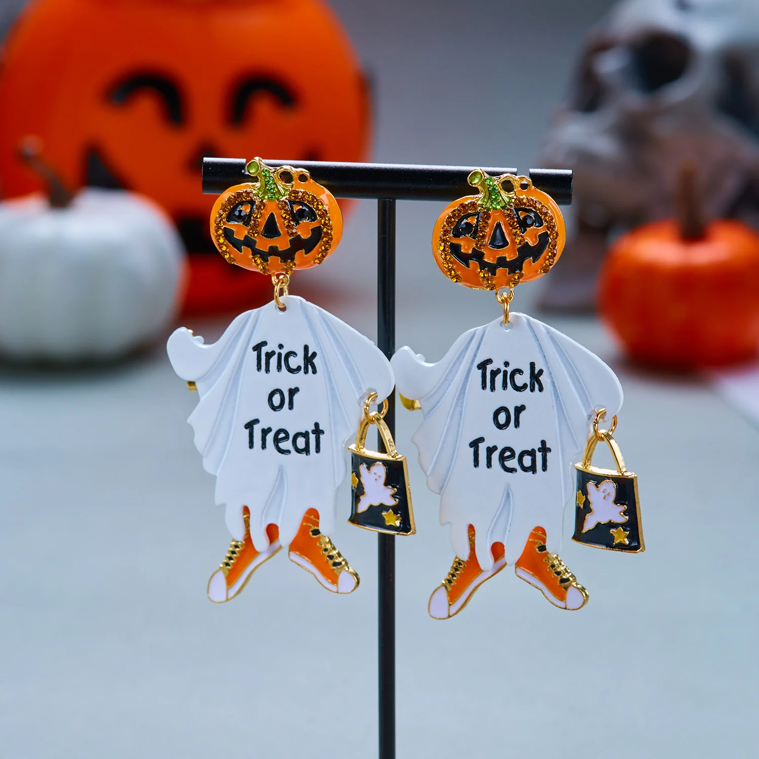 Cute Spooky Halloween Earrings for Women Cartoon Enamel Ghost Pumpkin Dangle Earring Trick or Treat Party Statement Jewelry Gift