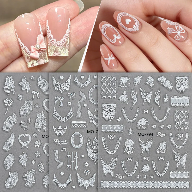 

1 лист 3D-наклеек для ногтей с кружевным узором, винтажные наклейки с цветами, бабочками и бантиками для декора ногтей, принадлежности для маникюра