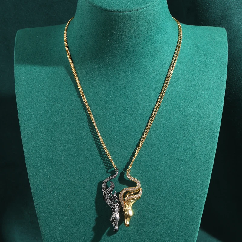 

Vintage Bull Head Pendant Necklace Black Gold Color Two-Tone Chain Rhinestone Accessories Mothers Day Gifts 2025 Trends
