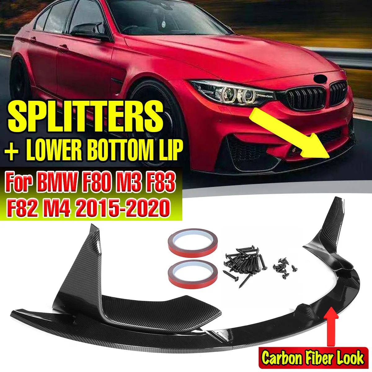 

High Quality Front Bumper Spoiler Lip Chin Body Kits + Side Splitter Winglet Aprons Guard For BMW F80 M3 F83 F82 M4 2015-2020