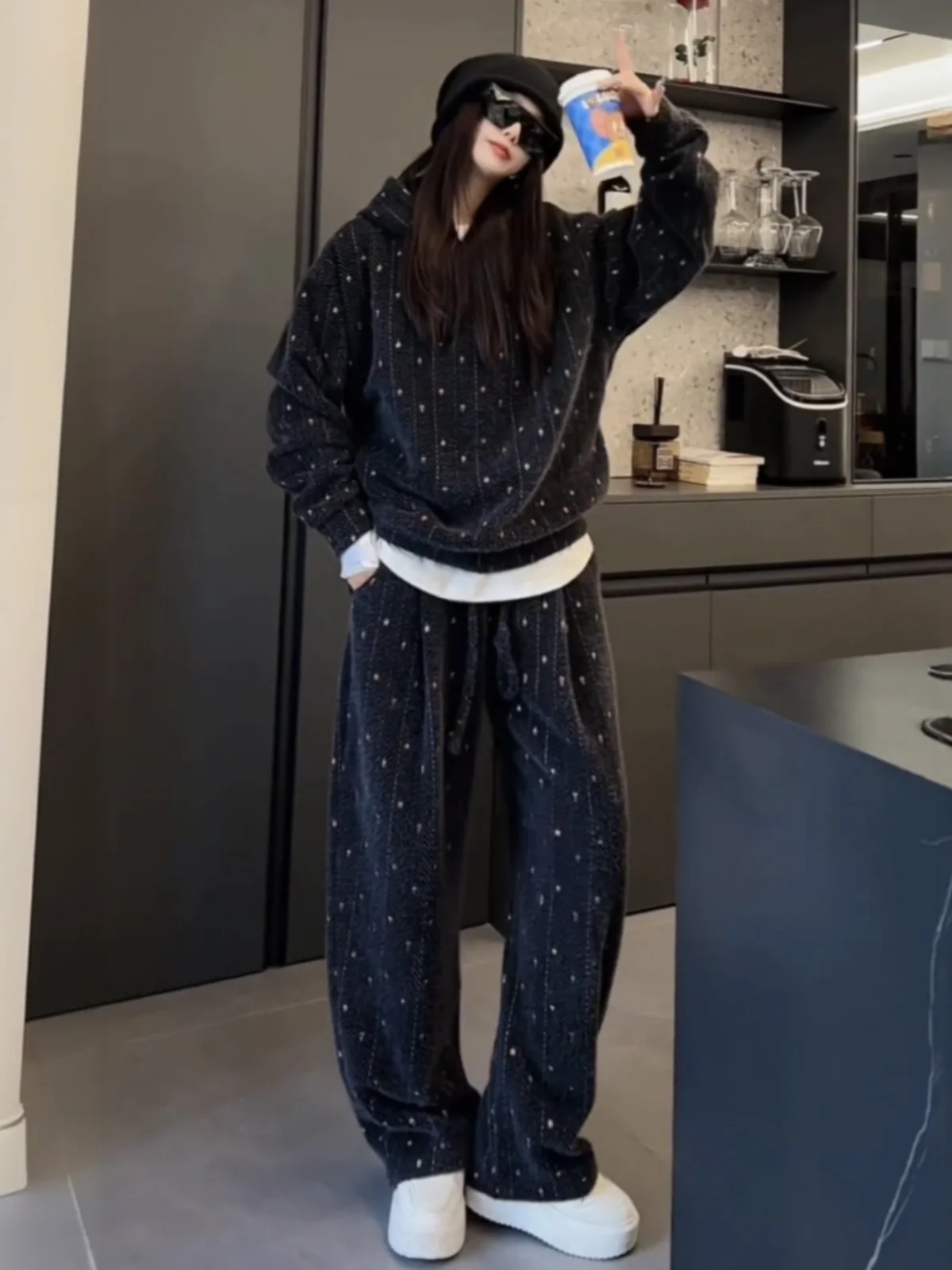 

Утепленный плотный спортивный костюм унисекс с капюшоном для весны и осени, модный универсальный свитшот и брюки