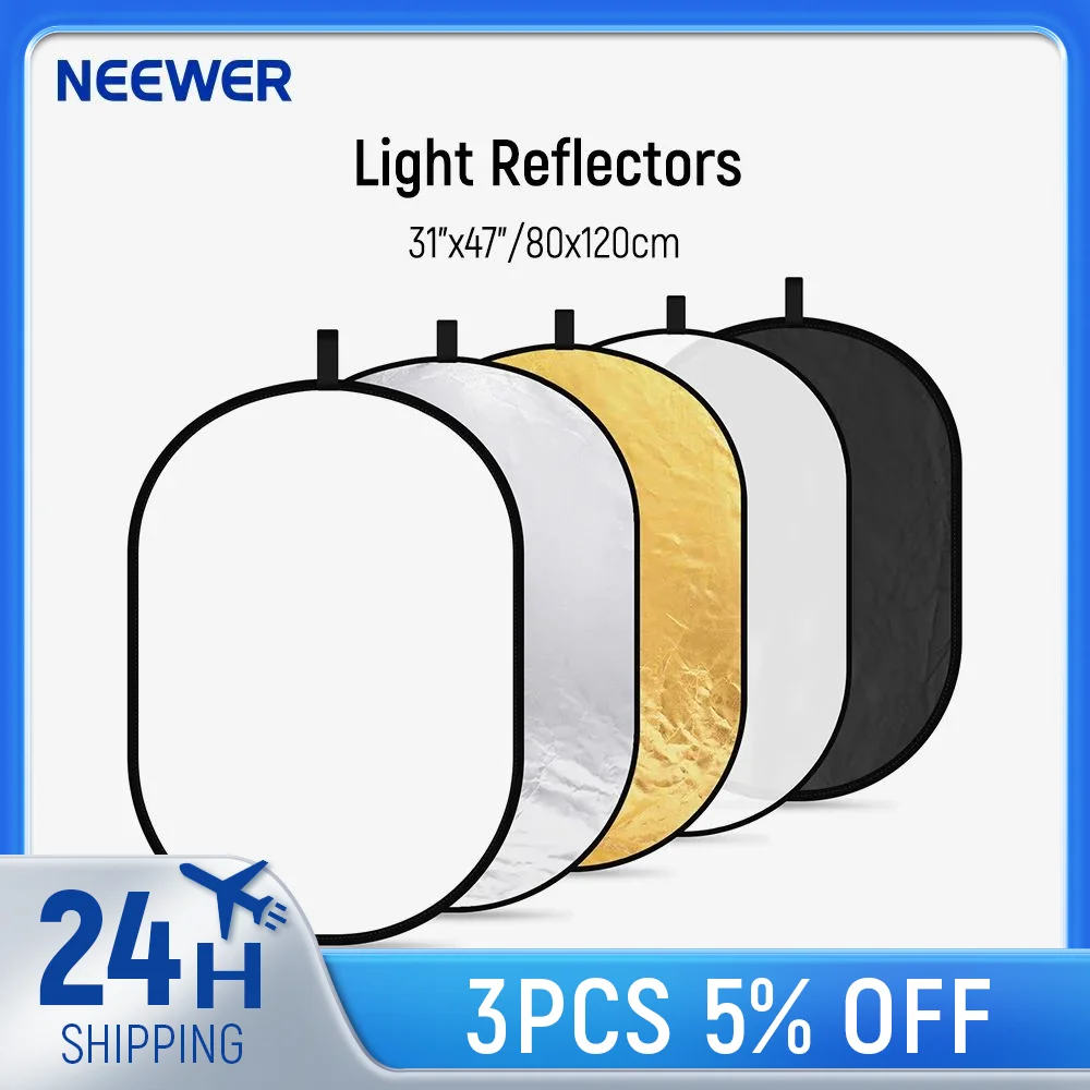 Neewer 5-in-1 Oval Professional Collapsible Multi-Disc Light Reflector with Translucent/Silver/Black/Gold/White